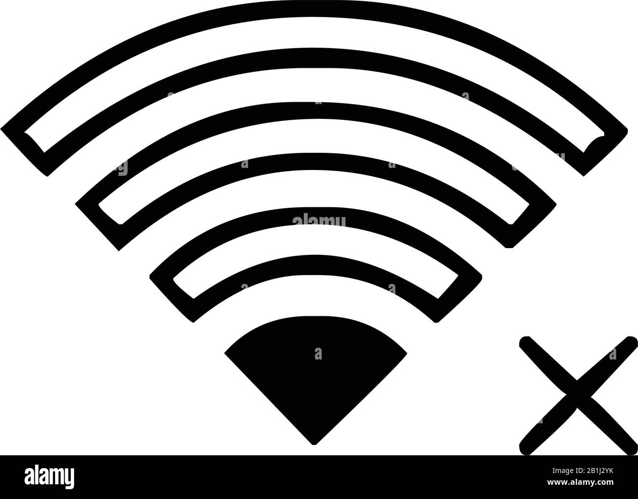 no wifi, wi-fi, wireless internet access symbol, outline, vector illustration, in black & white color, isolated on white background Stock Vector