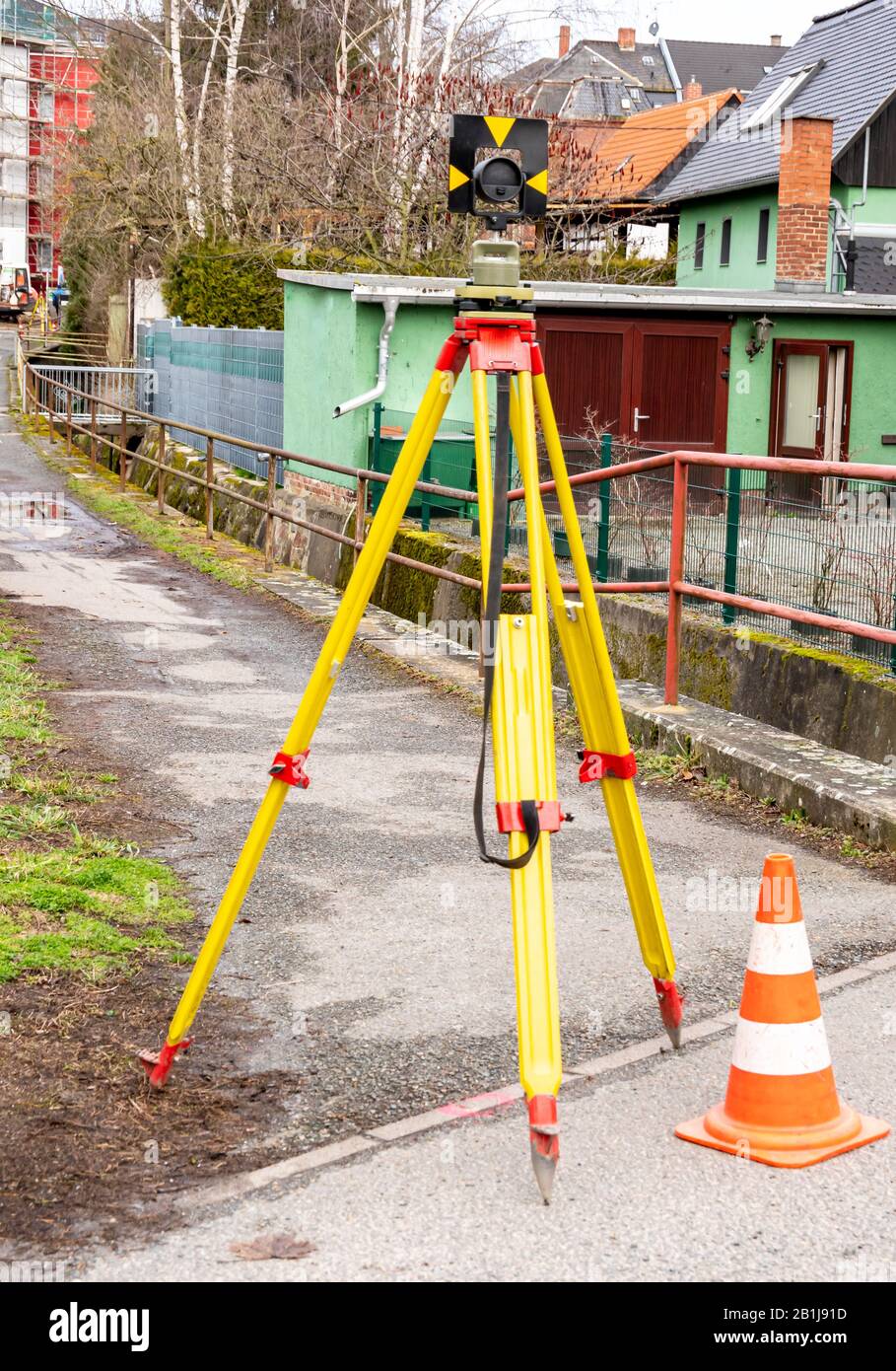 Surveying a construction site background Stock Photo