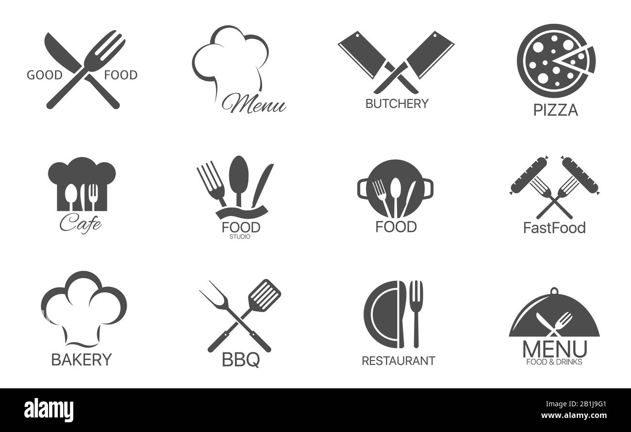 Restaurant, butchery, bakery and cafe symbol. Knife, fork and spoon