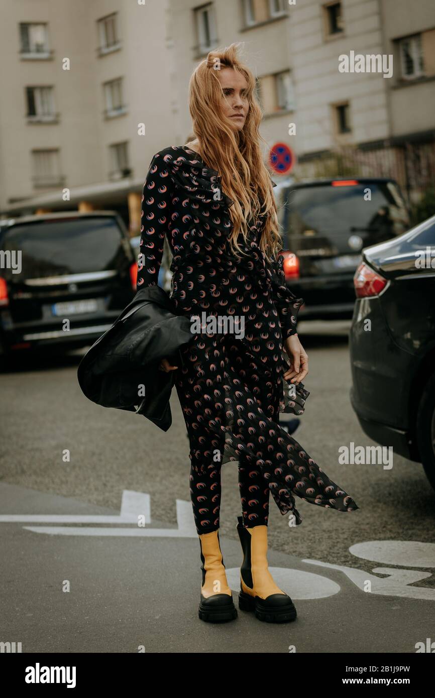 Blanca Miro going to Marine Serra for the new collection autumn winter 2020 2021, wearing original creation, during Paris Fashion Week in Paris, from Stock Photo