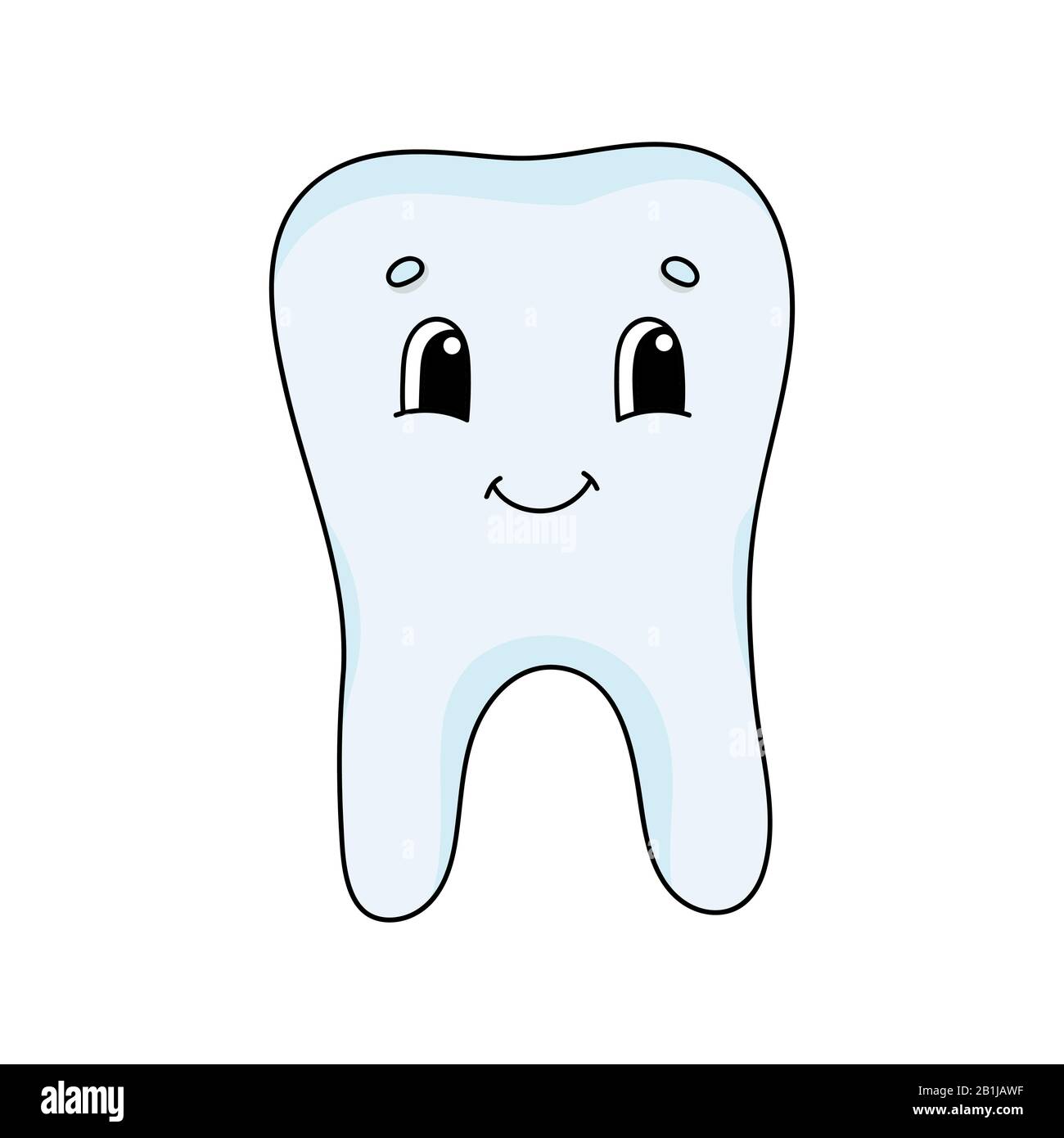 Happy tooth. Cute flat vector illustration in childish cartoon style. Funny character. Isolated on white background. Stock Vector