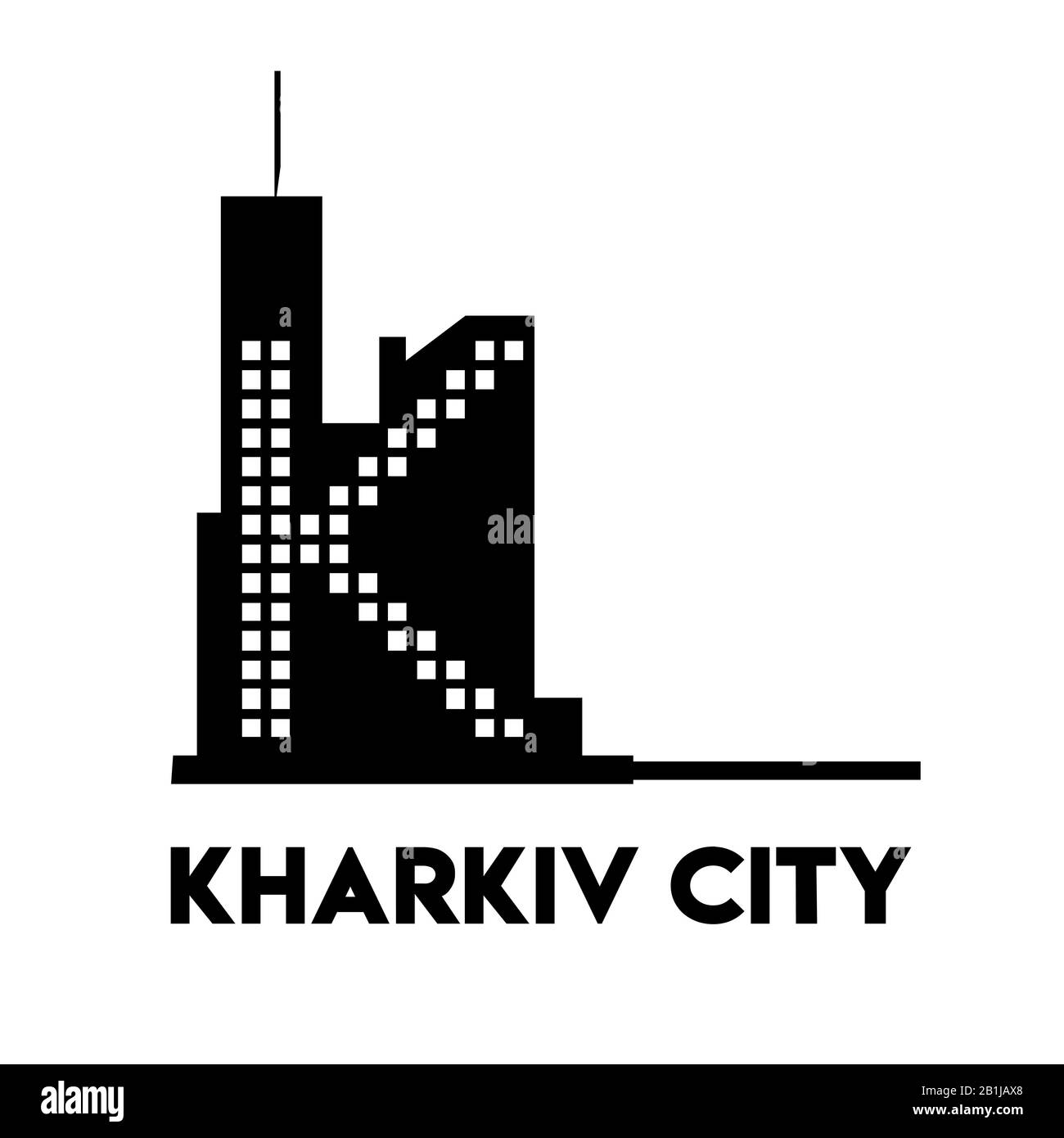 logo with linear fields. logo for Kharkov city. Concept of silhouette of the building of the Derzhprom. Emphasis on the letter K. Stock Vector