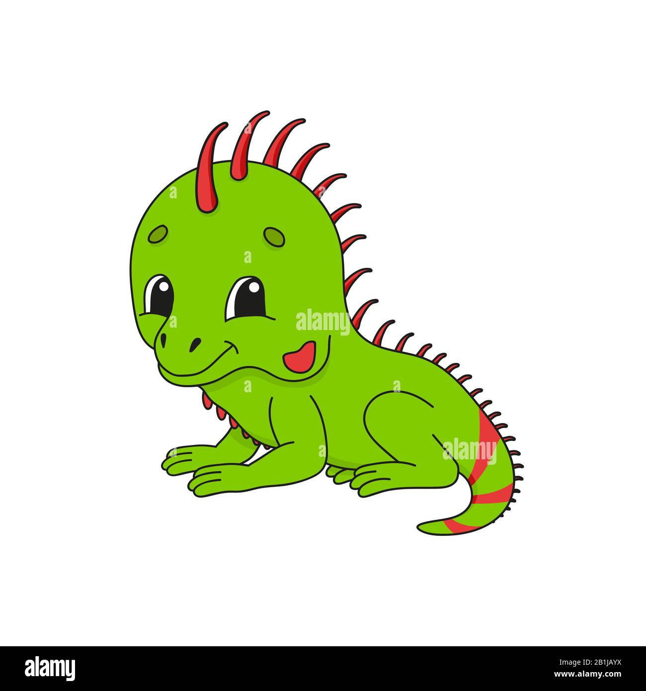 Green iguana. Cute flat vector illustration in childish cartoon style.  Funny character. Isolated on white background Stock Vector Image & Art -  Alamy