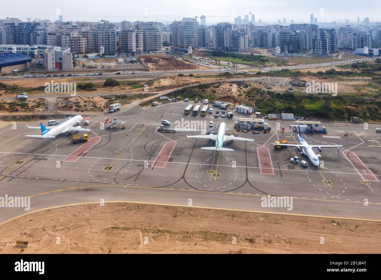 Tel Aviv, Israel – February 19, 2019: Overview of Tel Aviv Sde Dov Hoz airport (SDV) in Israel. Stock Photo