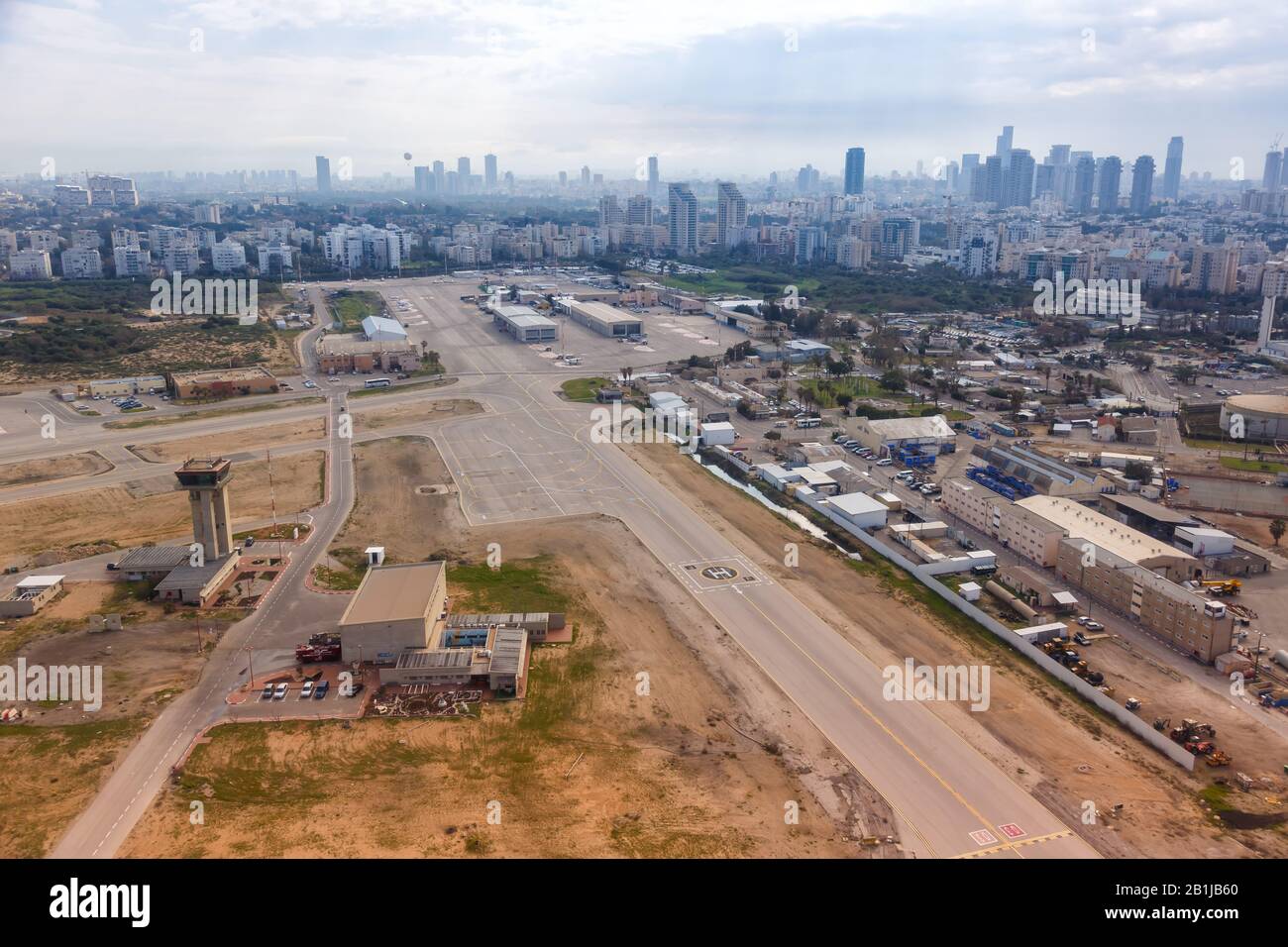 Tel Aviv, Israel – February 19, 2019: Overview of Tel Aviv Sde Dov Hoz airport (SDV) in Israel. Stock Photo