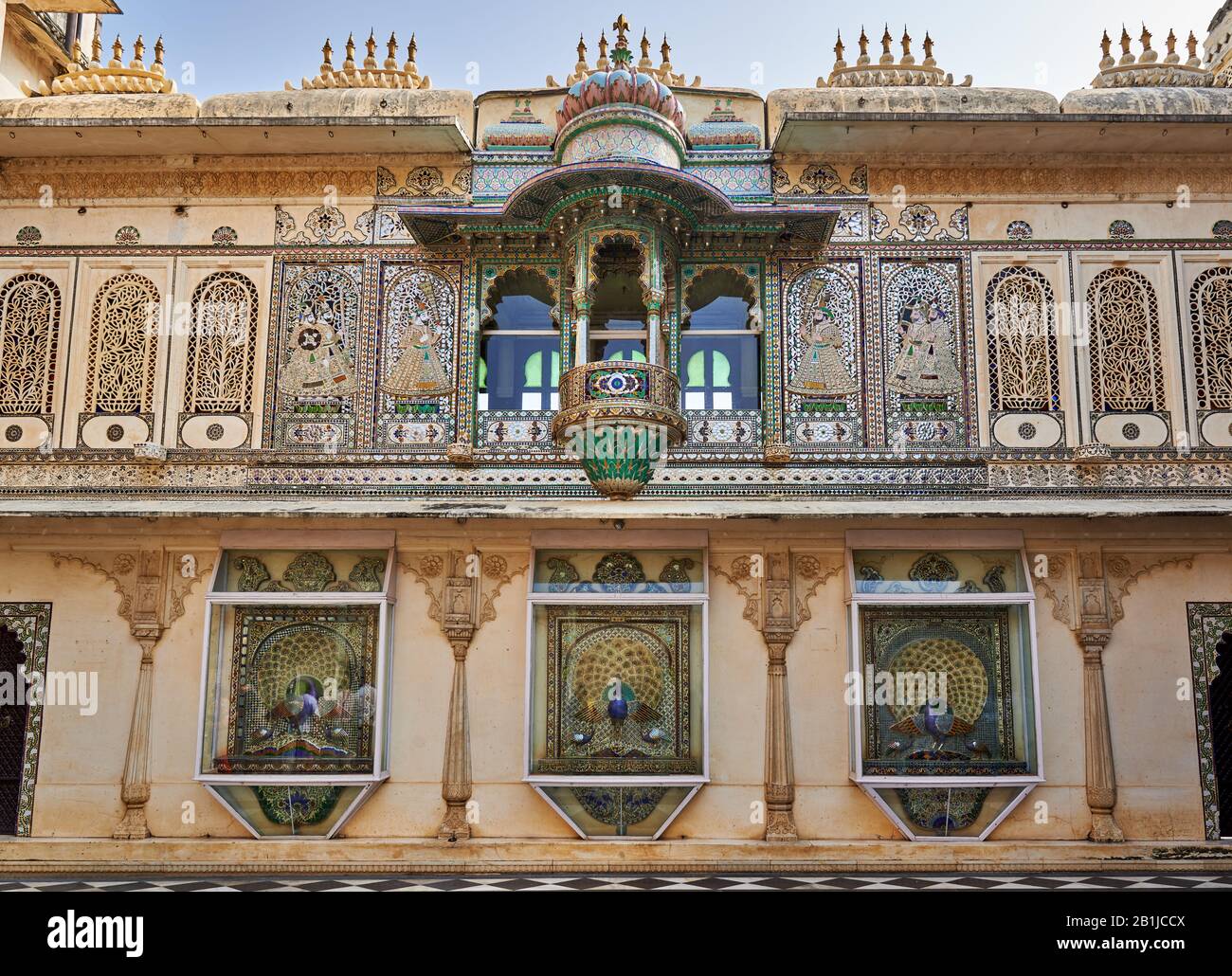 Exquisite glass inlay work in courtyard of City Palace of Udaipur