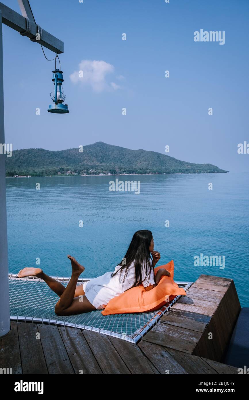 Bangsaray Pattaya Chonburi Thailand swimming pool with a view over the ocean Stock Photo