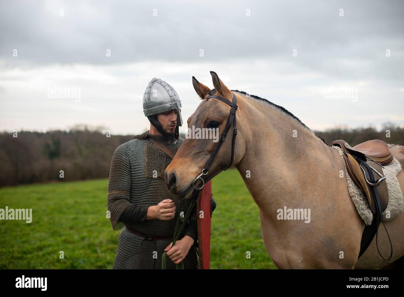 Knight and his horse Stock Photo