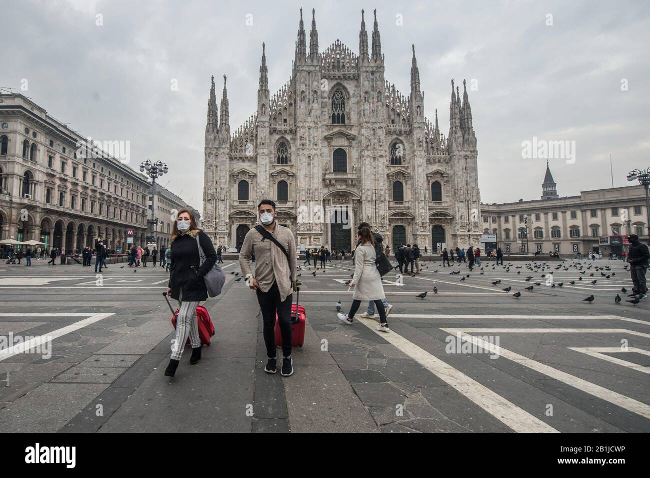 Milan, Italy. 26th Feb, 2020. Deserted streets, empty shops and people with masks on the streets of the center cause Corona Virus covid19 Editorial Usage Only Credit: Independent Photo Agency Srl/Alamy Live News Stock Photo