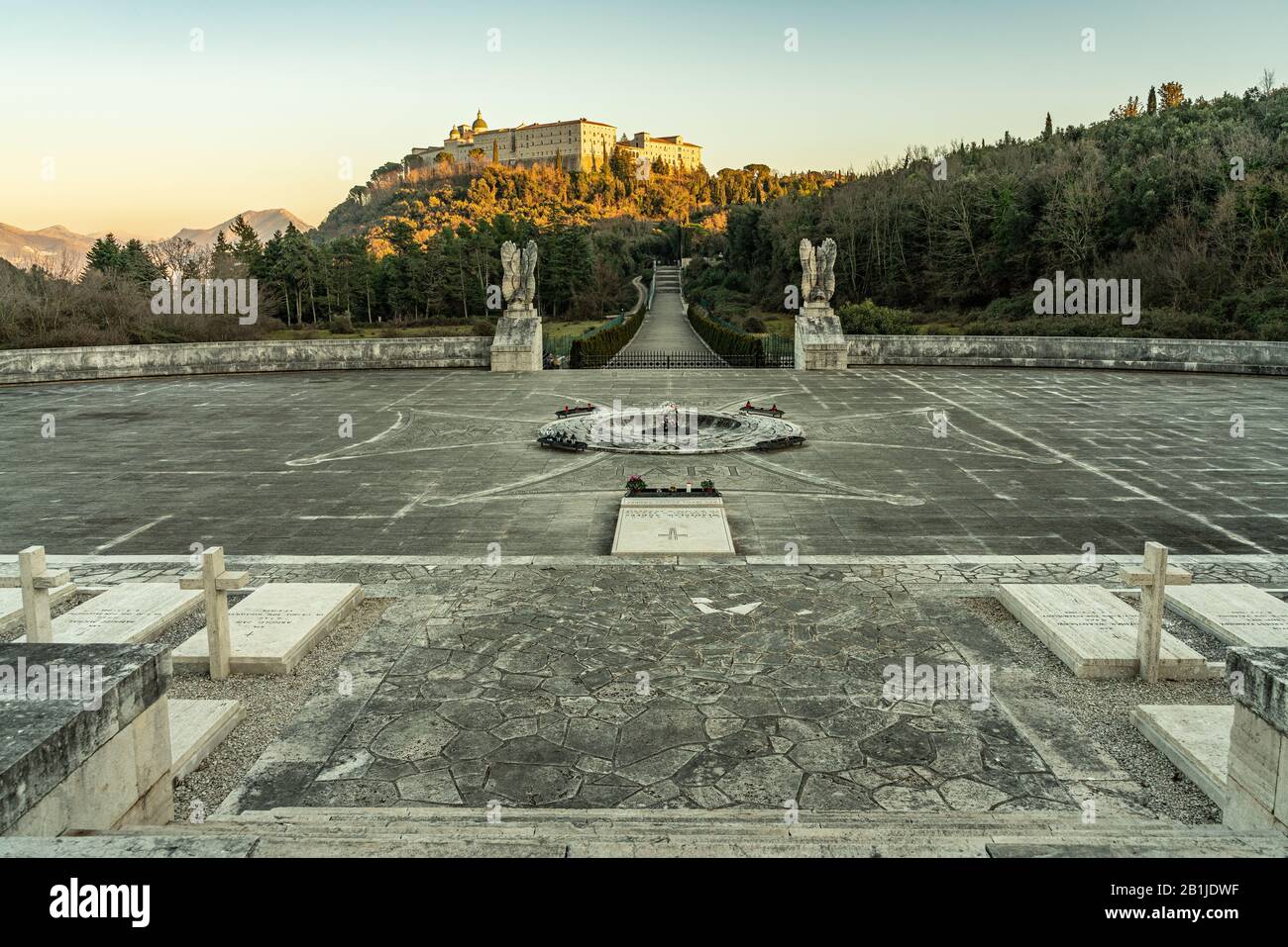 Montecassino abbey seen from the Polish war military cemetery Stock Photo