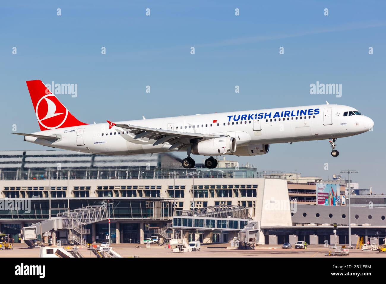 Stuttgart, Germany – March 21, 2019: Turkish Airlines Airbus A321 airplane at Stuttgart Airport (STR) in Germany. Stock Photo