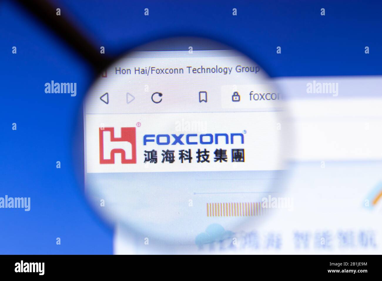 Los Angeles, California, USA - 25 February 2020: Hon Hai Precision Industry website homepage icon. Foxconn.com logo visible on display screen Stock Photo