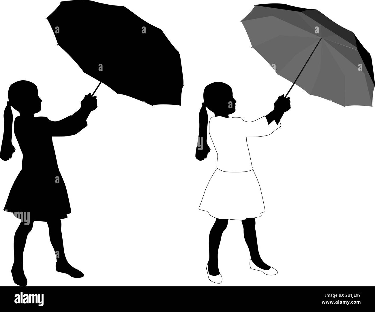 Girl In Rain With Umbrella Silhouette