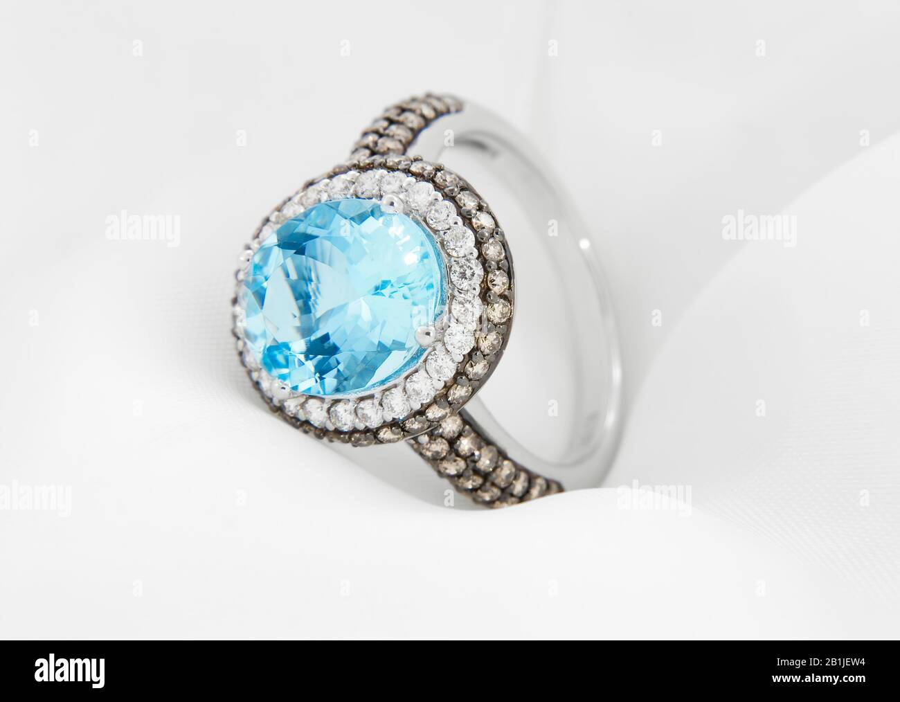 White Gold Ring With Aquamarine And Diamonds Stock Photo