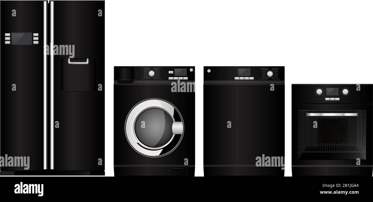 Home appliance devices. Black flat silhouette Stock Vector
