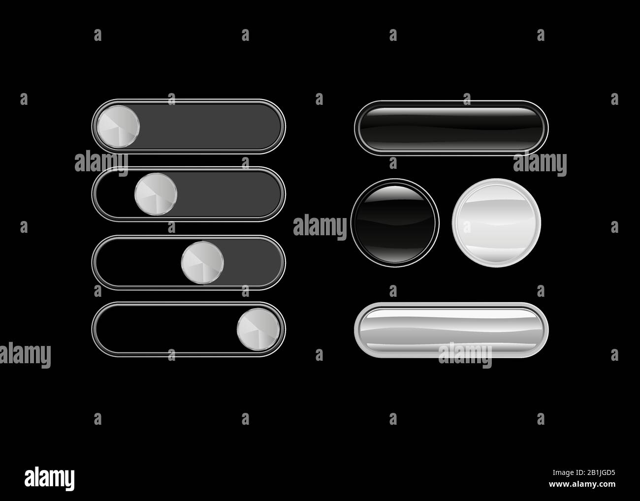 Black interface buttons. Scrolls and sliders Stock Vector