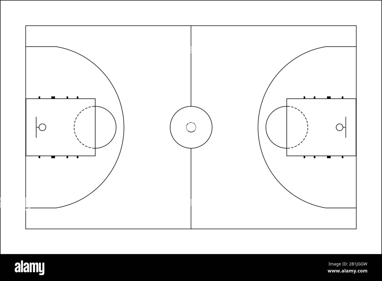 Basketball court. Black and white sports ground. Top view Stock Vector ...