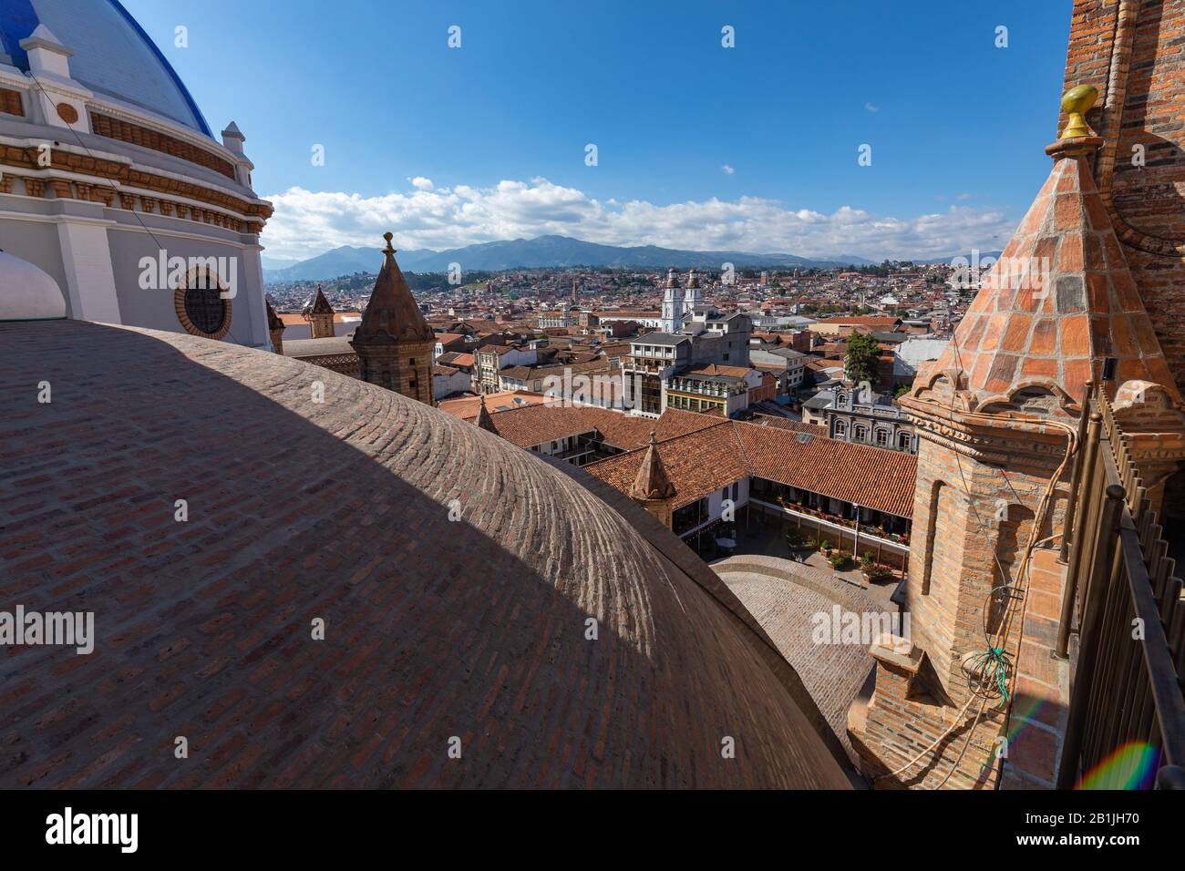 View of the city of Cuenca, Ecuador, with it's many churches at sunny