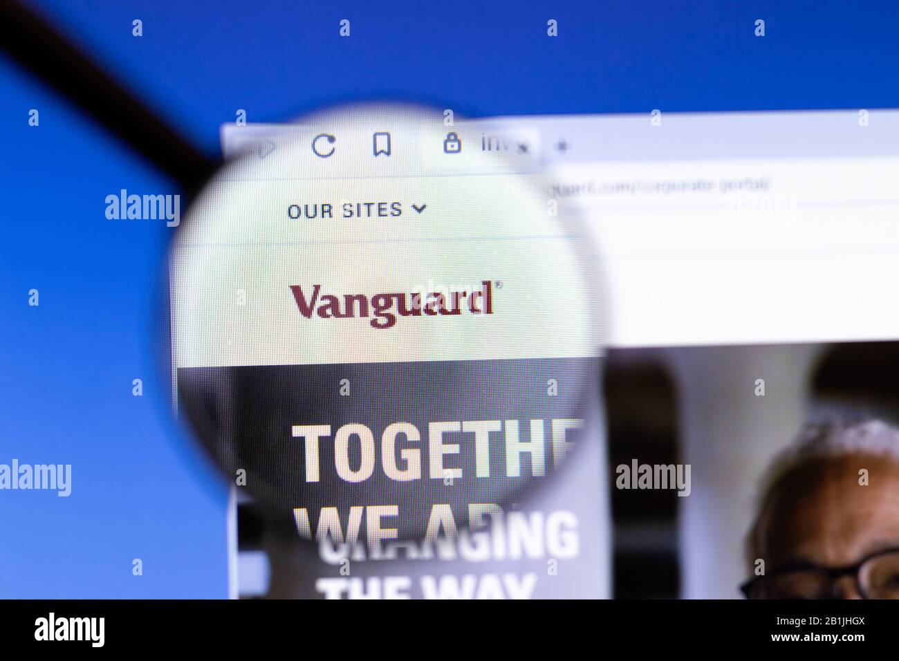 Los Angeles, California, USA - 25 February 2020: The Vanguard Group website homepage icon. Vanguard.com logo visible on display screen, Illustrative Stock Photo