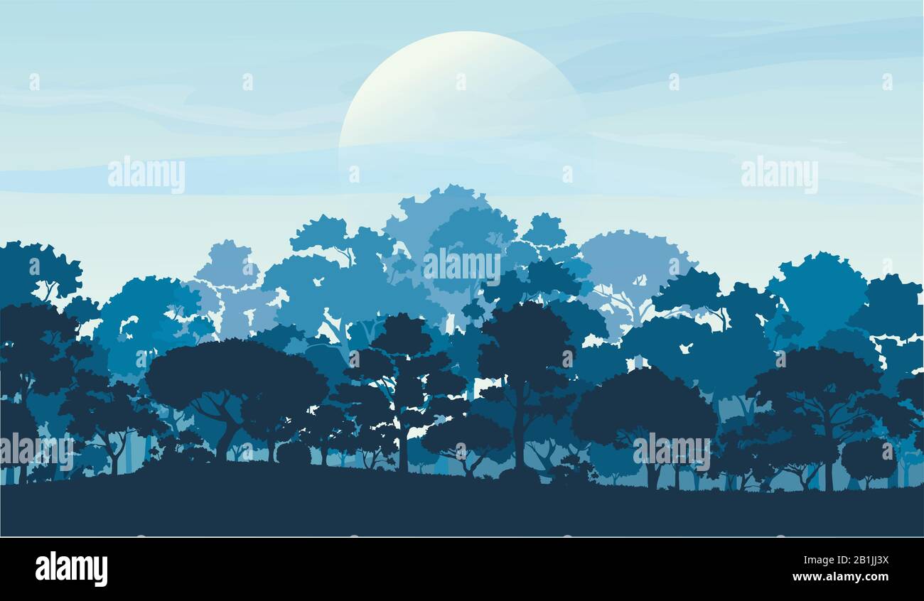 forest trees silhouettes , nature landscape background Stock Photo - Alamy