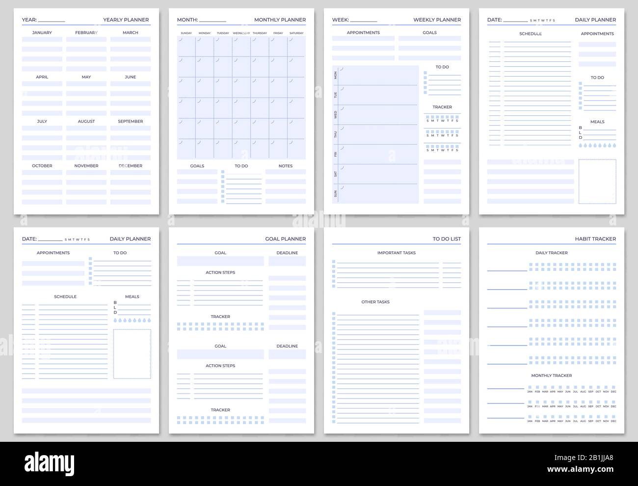 Minimalist planner pages templates. Organizer page, diary and daily