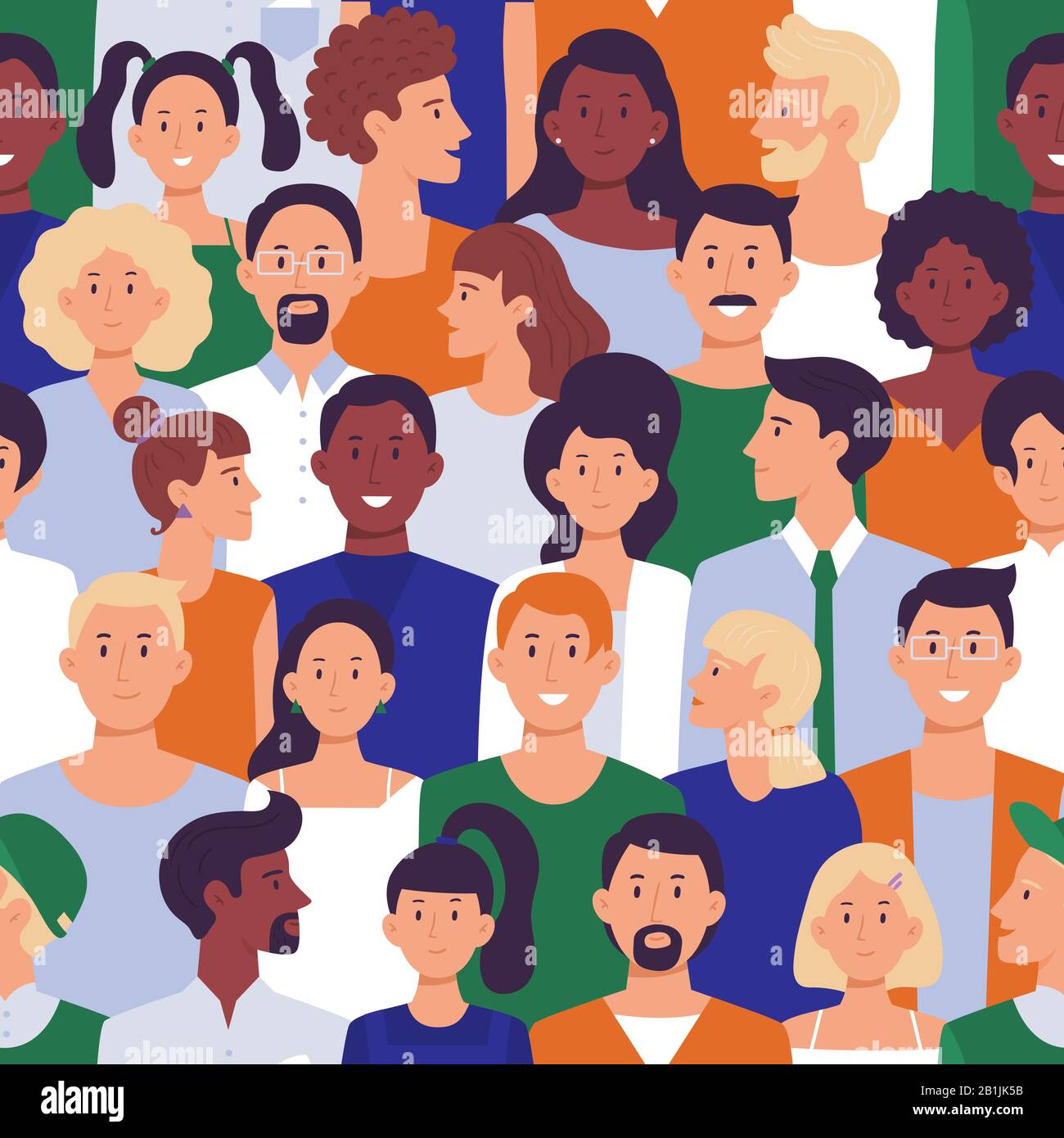 Seamless different people portraits pattern. Men and ladies crowd ...