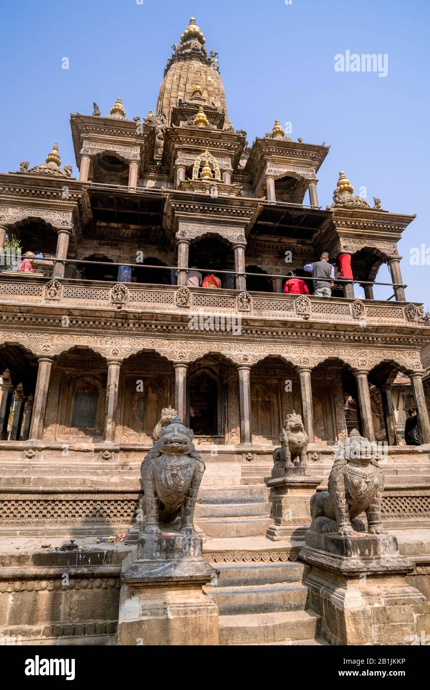 Hindu temple Krishna Mandir at Durbar Square of Lalitpur (Patan), Kathmandu valley, Nepal Stock Photo