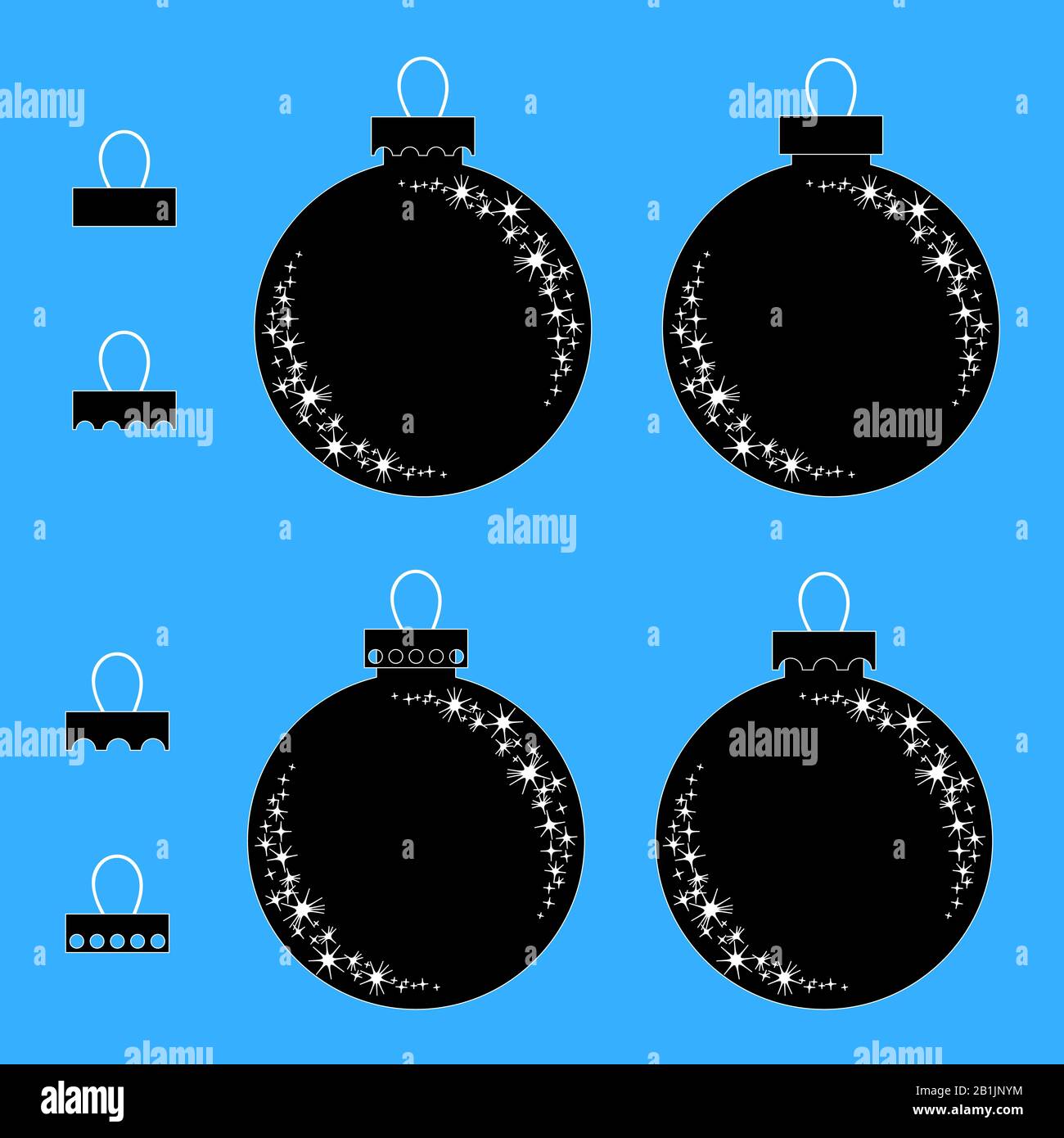 A set of flat black isolated silhouettes of Christmas toys in the form ...