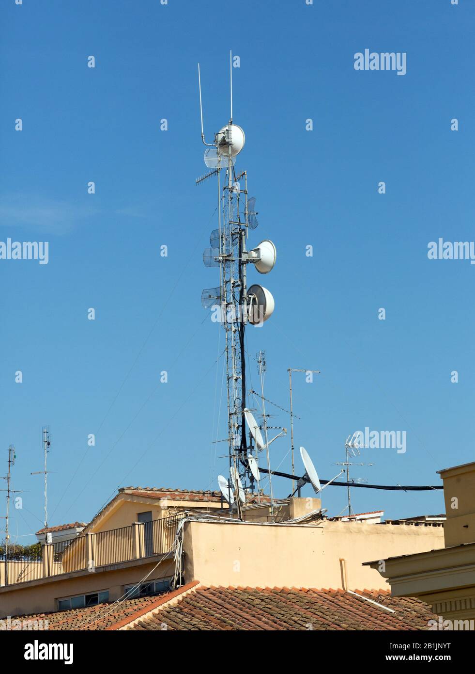 microwave communication antennas on rooftop Stock Photo Alamy