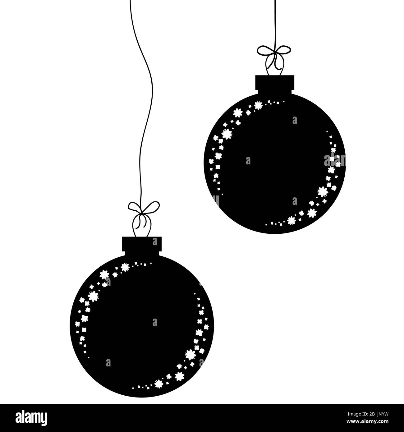 A set of flat black isolated silhouettes of Christmas toys in the form of balls. Simple design for processing. Stock Vector