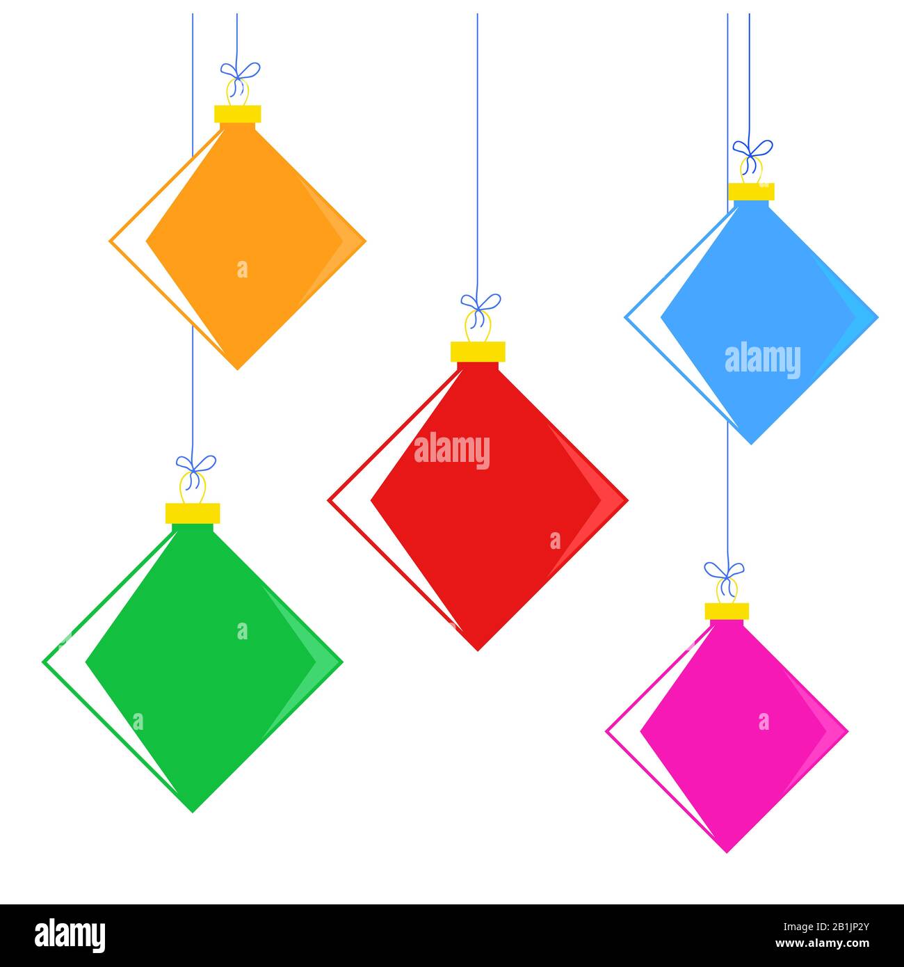 Flat colored set of isolated Christmas decorations square shaped thin ...