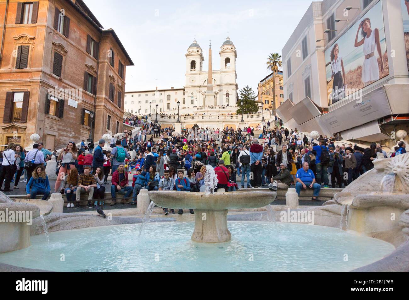 The Fontana della Barcaccia and Spanish Steps in Rome, Italy Stock Photo