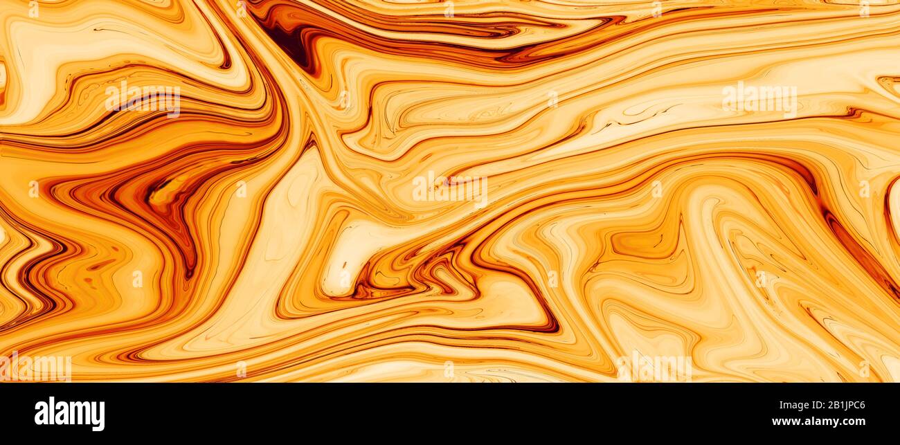 orange and white liquid color oil paint. abstract background and texture. illustration banner. extreme widescreen. Stock Photo