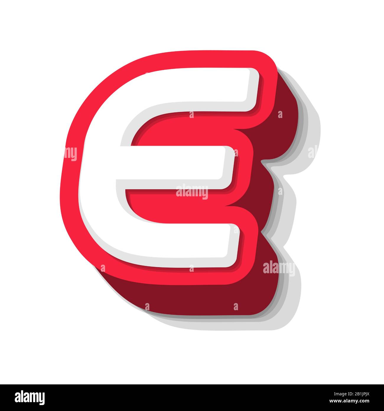 3D bold funny letter E, heavy type for modern super hero monogram, prize logo, comic graphic, fun and cool poster and education game. Extrude style Stock Vector