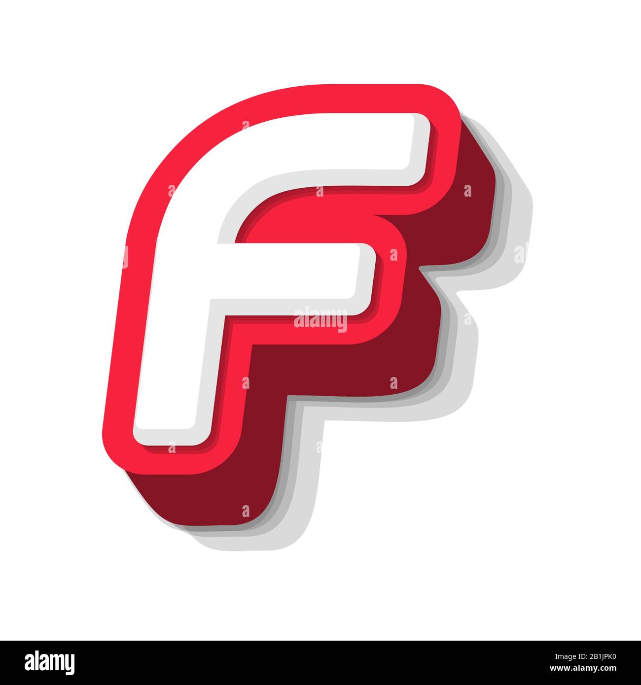 3D bold funny letter F, heavy type for modern super hero monogram, prize logo, comic graphic, fun and cool poster and education game. Extrude style Stock Vector