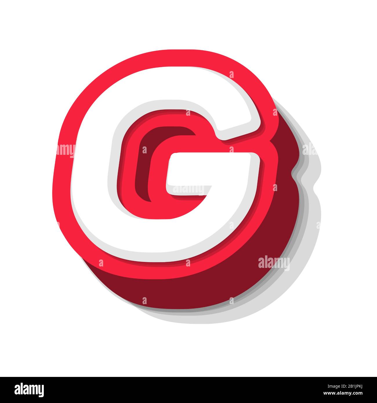 3D bold funny letter G, heavy type for modern super hero monogram, prize logo, comic graphic, fun and cool poster and education game. Extrude style Stock Vector