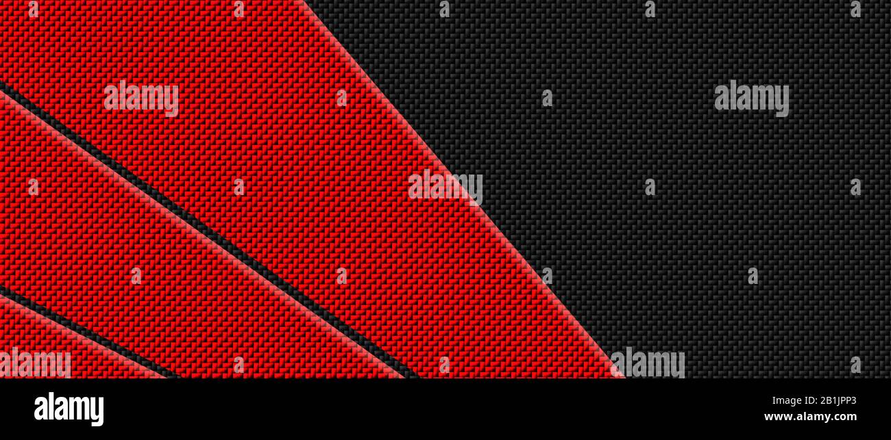 red and black carbon fibre background and texture. 3d illustration