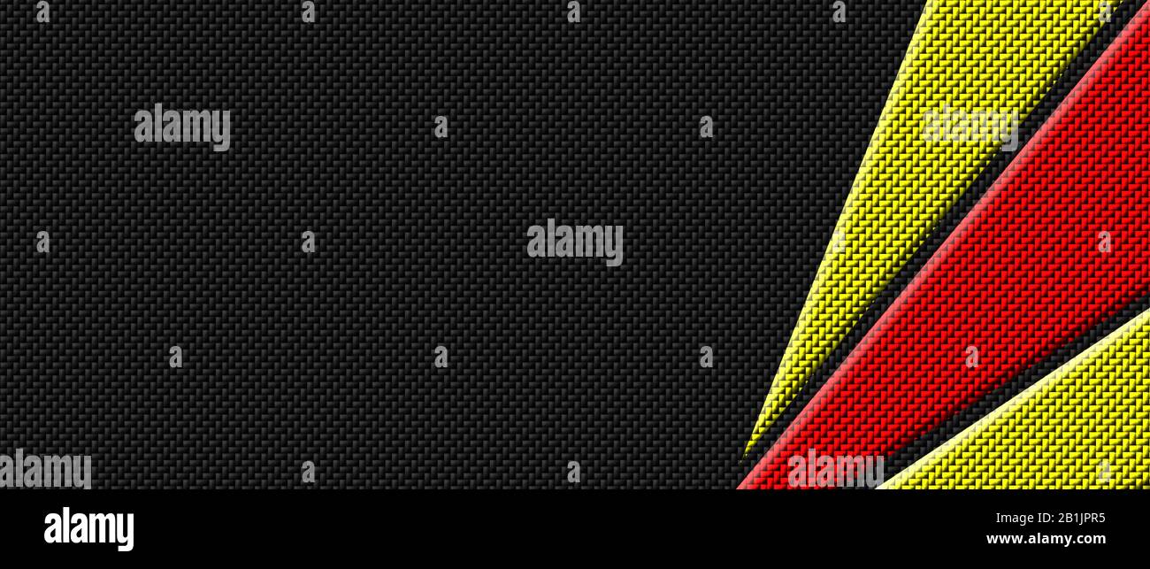 yellow red and black carbon fibre background and texture. 3d
