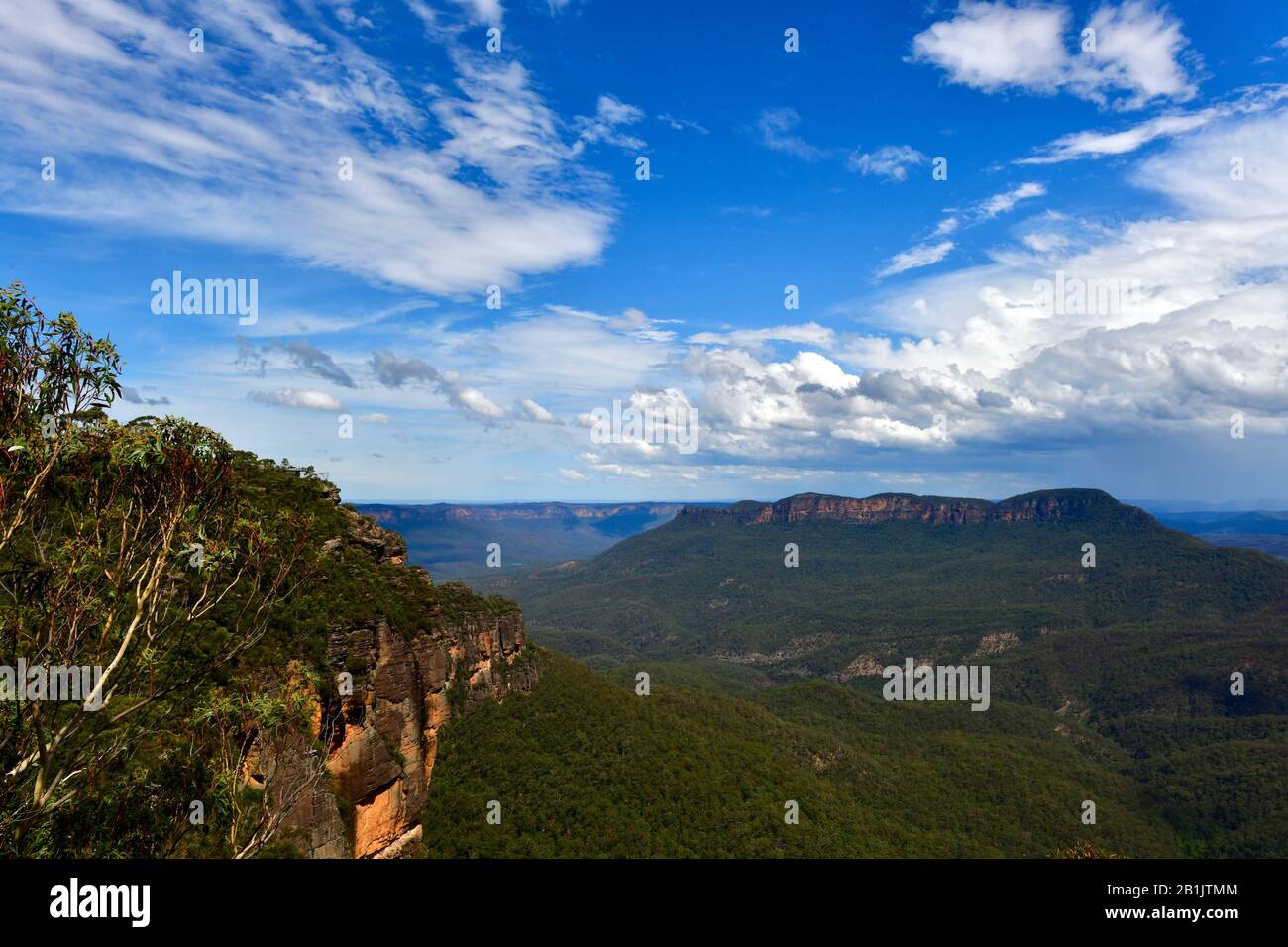 A view of the Blue Mountains as seen from the Lady Darley Lookout at Katoomba Stock Photo