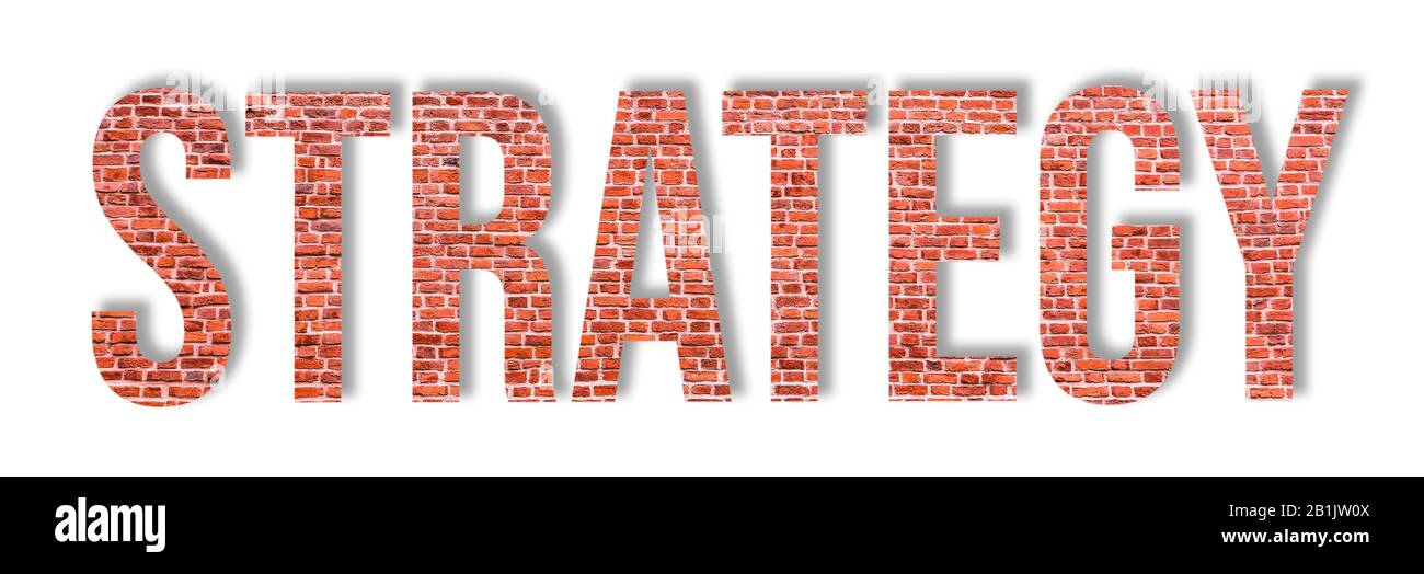 Overlay of the word strategy on red brick wall isolated on white ...
