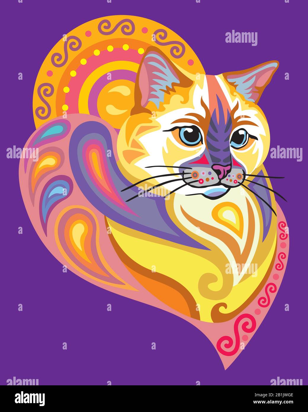 Colorful Decorative Ornamental Portrait Of Ragdoll Cat In