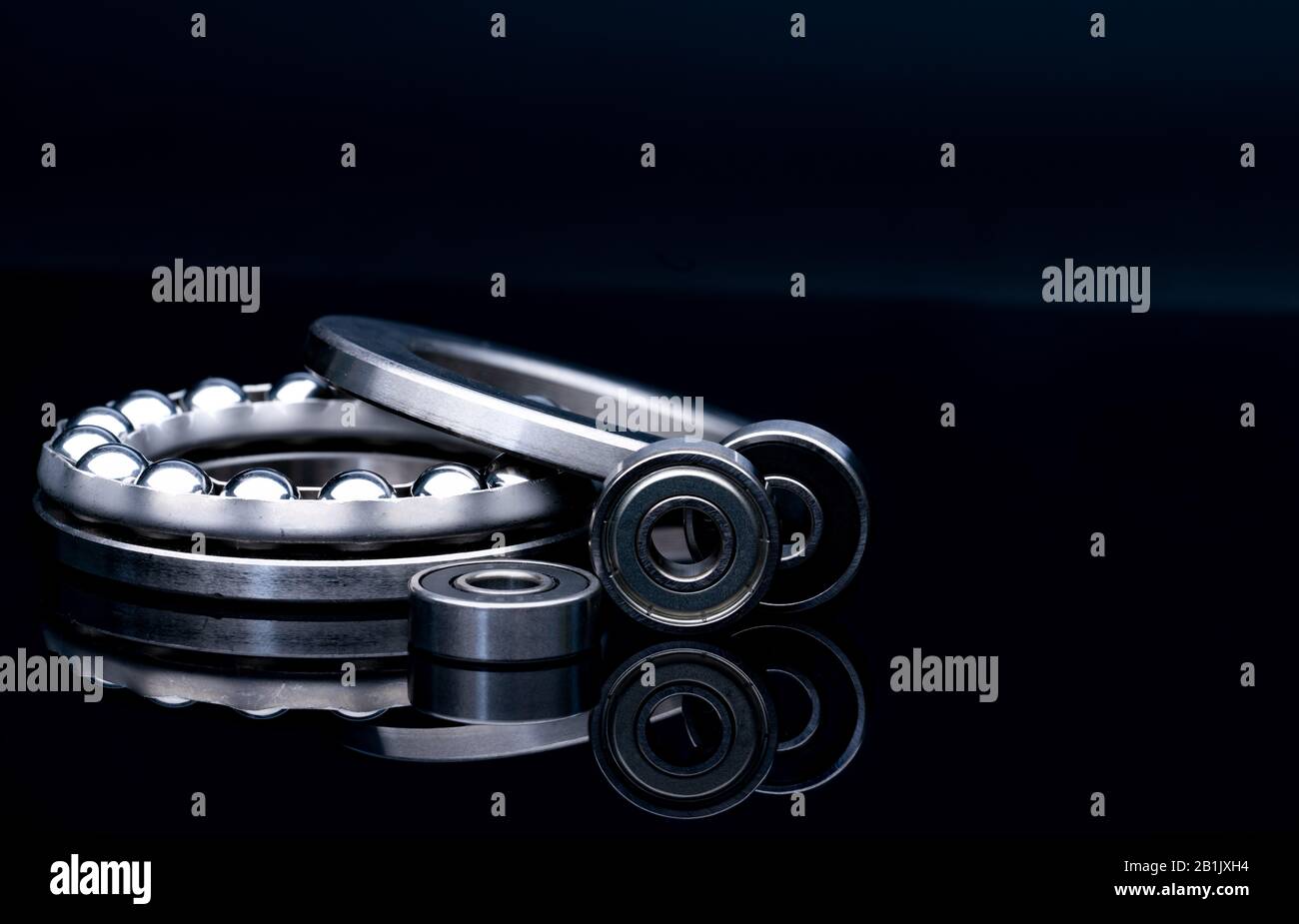 Stainless steel thrust ball bearing. Set of thrust ball bearing and shiny silver ball bearing