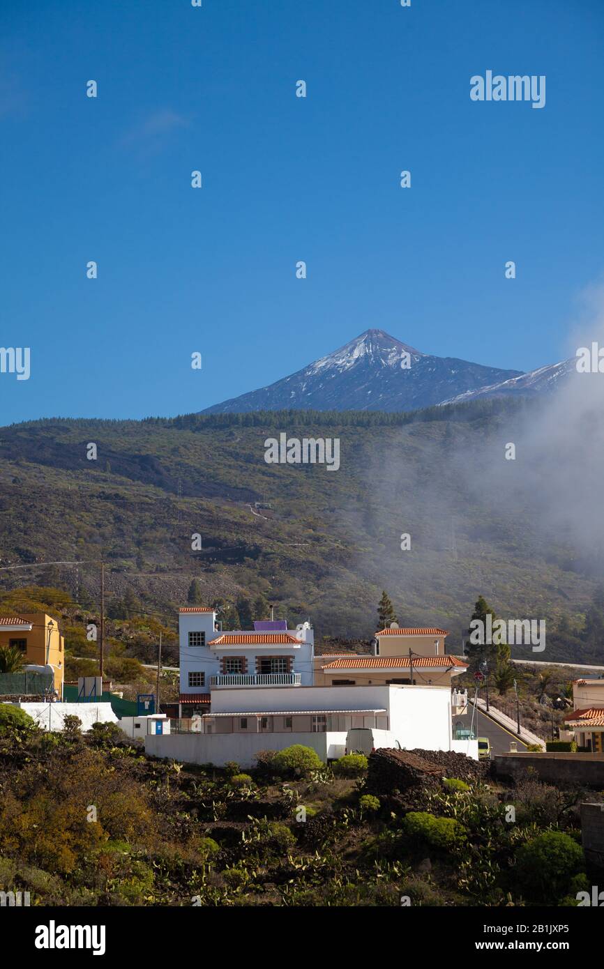 The Village of El Molledo in Tenerife with El Teide in the background. Stock Photo
