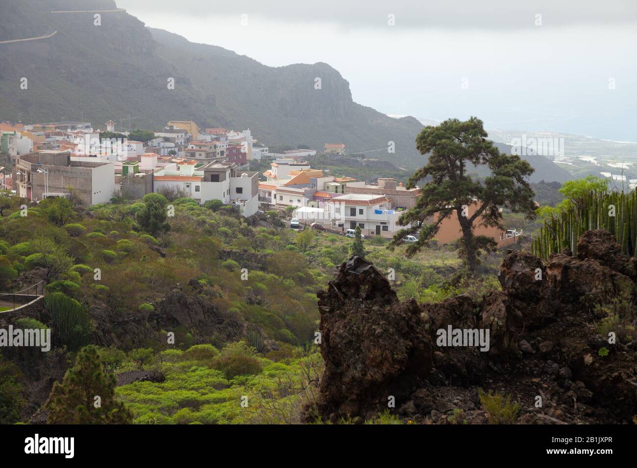 The small village of Tamaimo set in the hillside near Los Gigantes, Tenerife, Spain. Stock Photo