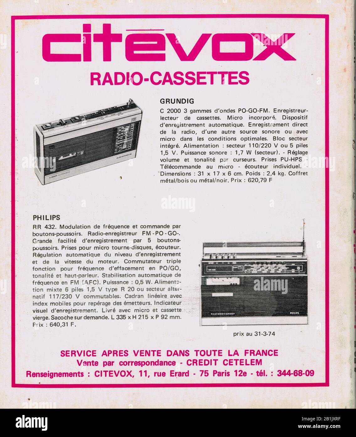 Advert for Citevox Cassette-radios, La Revue du Cinema, french cultural magazine, France Stock Photo