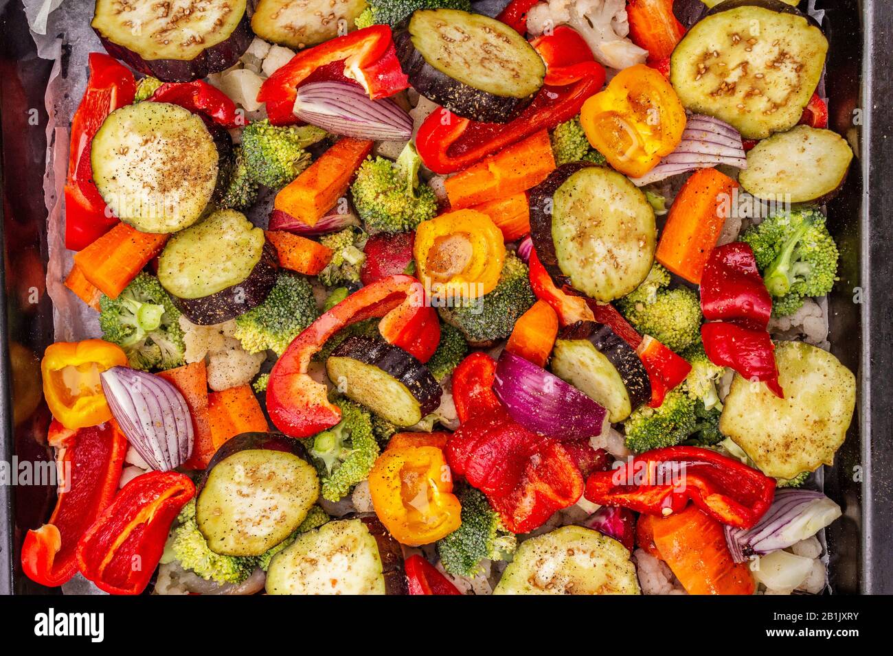 Assorted fresh vegetables on a baking sheet. Healthy food lifestyle