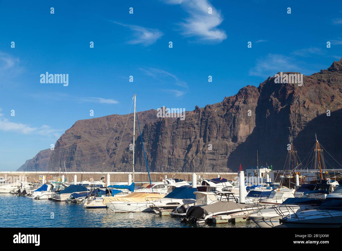 The cliffs at Los Gigantes from the harbour, Tenerife, Canary Islands, Spain Stock Photo