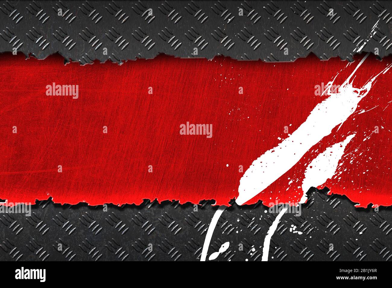 Red Metal Banner On Black Diamond Plate With White Color Splash Background And Texture 3d Illustration Stock Photo Alamy