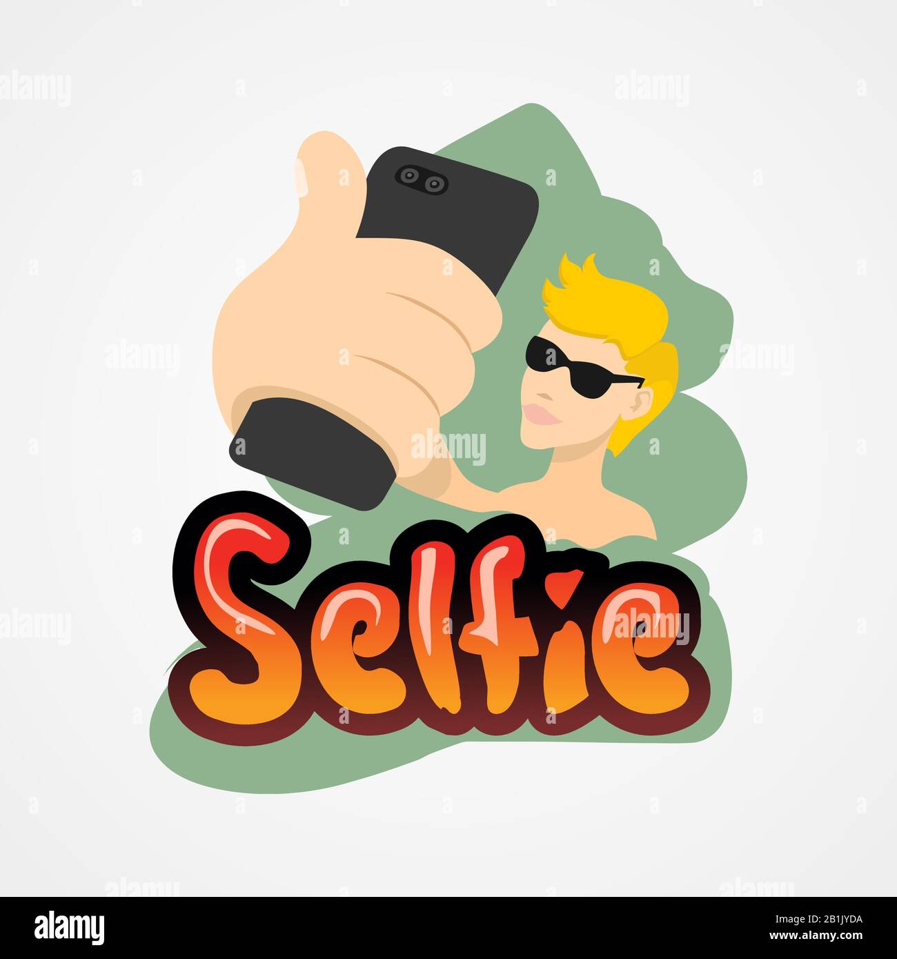 Young man taking selfie with smartphone simple flat style vector illustration. Stock Vector