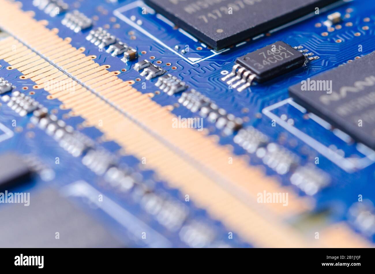 Macro still life of computer hardware DDR3 Memory Module and circuit